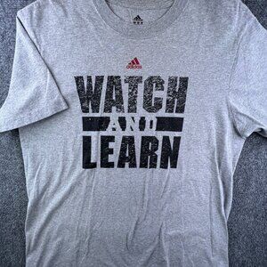 Adidas Tee Mens Gray Graphic T Shirt 2XL Short Sleeve W Logo Watch And Learn